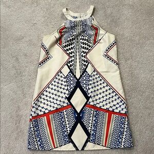 VENUS Blue and Red Geometric Mini Dress